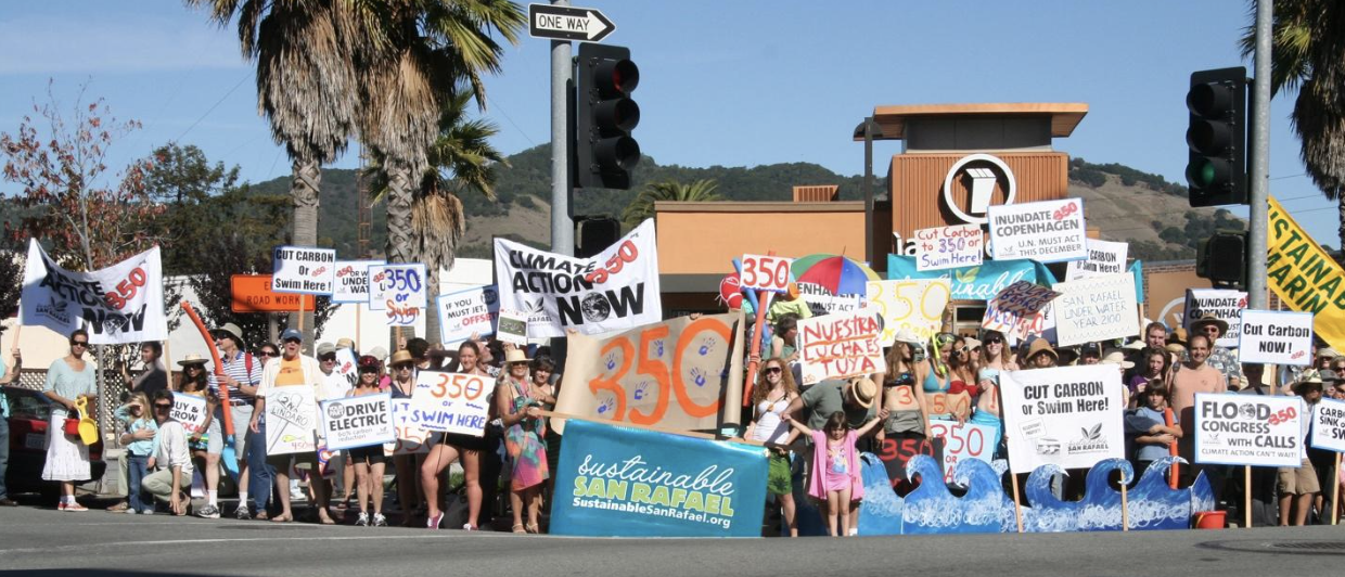 Climate activists protest for climate change on Marin streets.